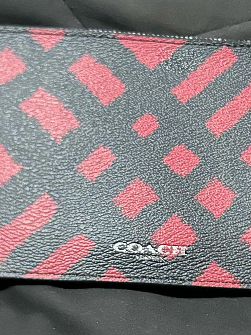 Used black & red Leather Card & Key Holder with Red Geometric Print
